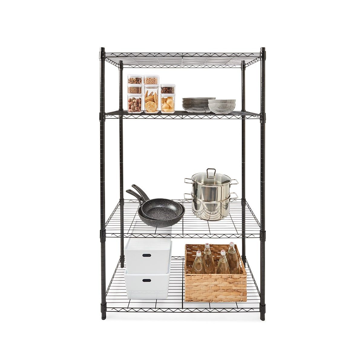 Large 4 Tier Black Shelving Set