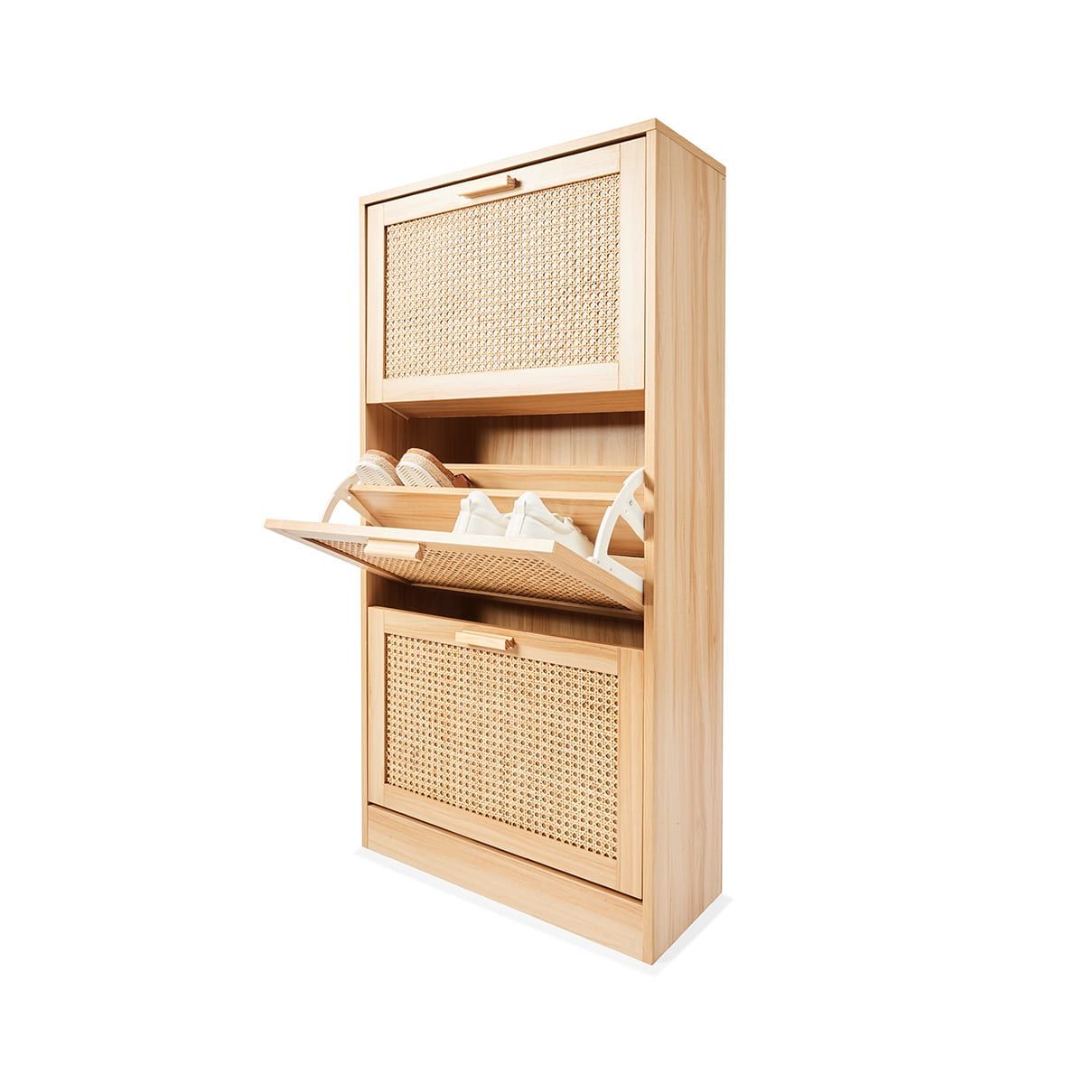 3 Compartment Rattan Shoe Cabinet