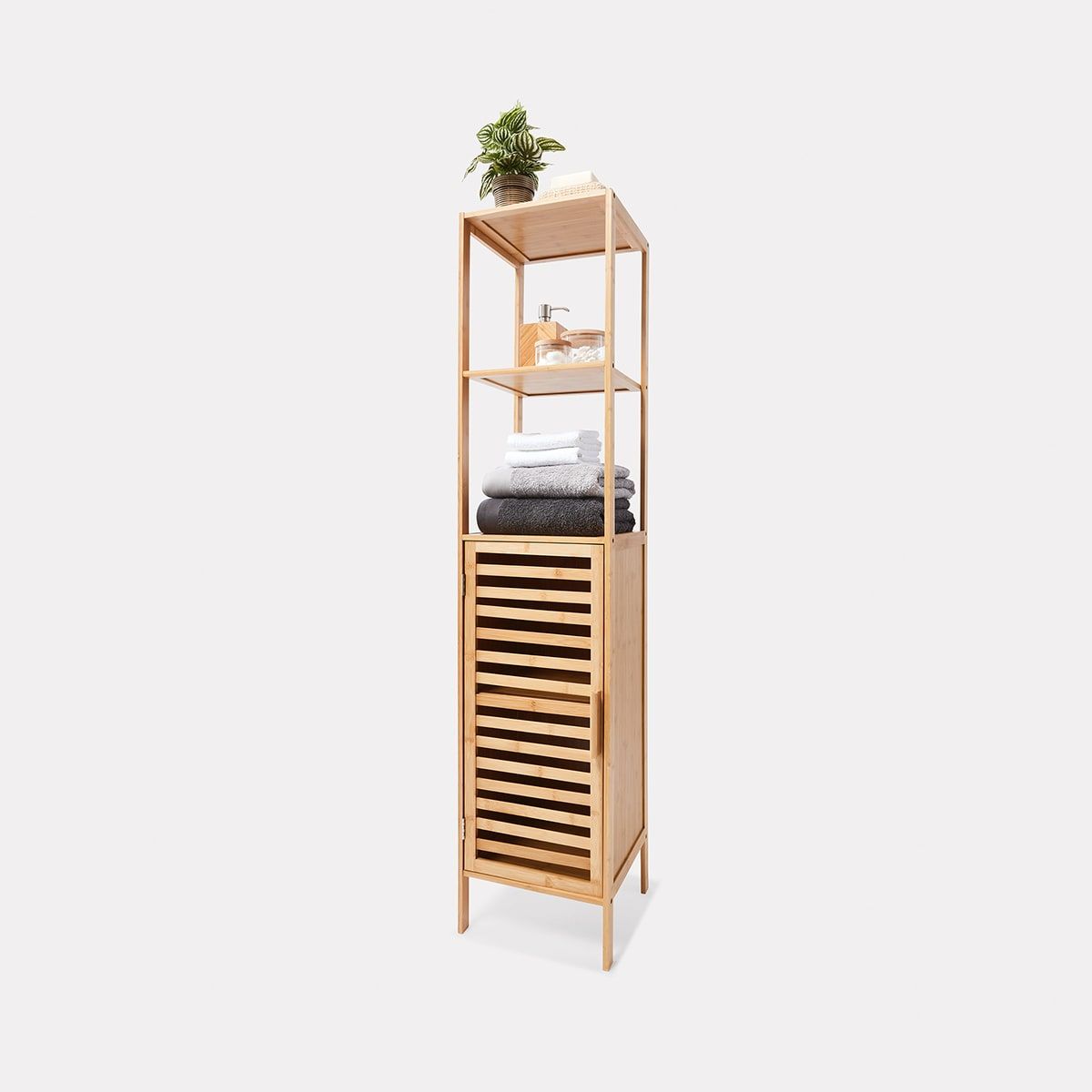 Slatted Bamboo Tall Shelf with Door