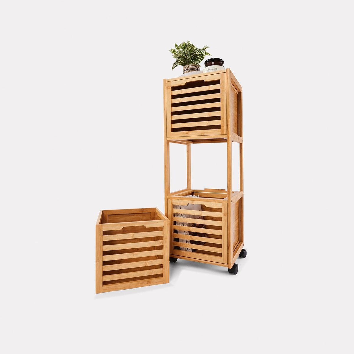 Slatted Bamboo 3 Drawers on Wheels