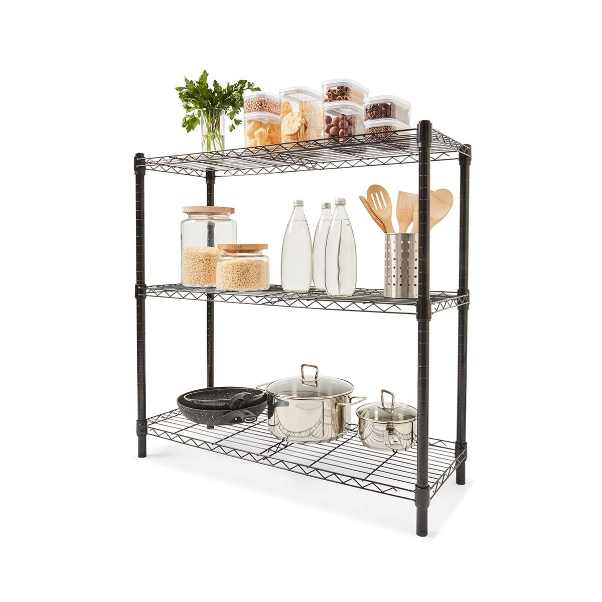 3 Tier Black Shelving Set