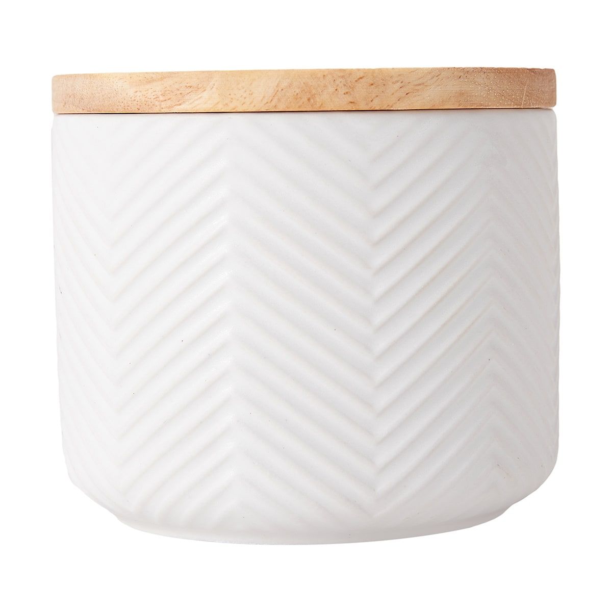 Small White Herringbone Canister