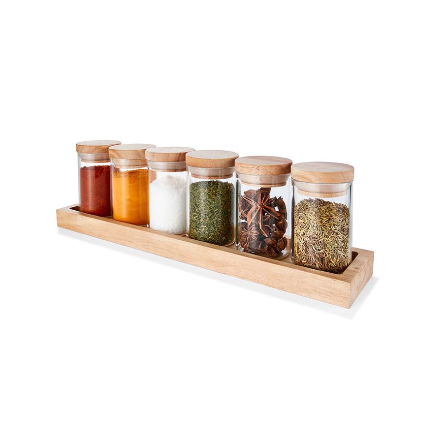 Set of 6 Glass Jars with Tray