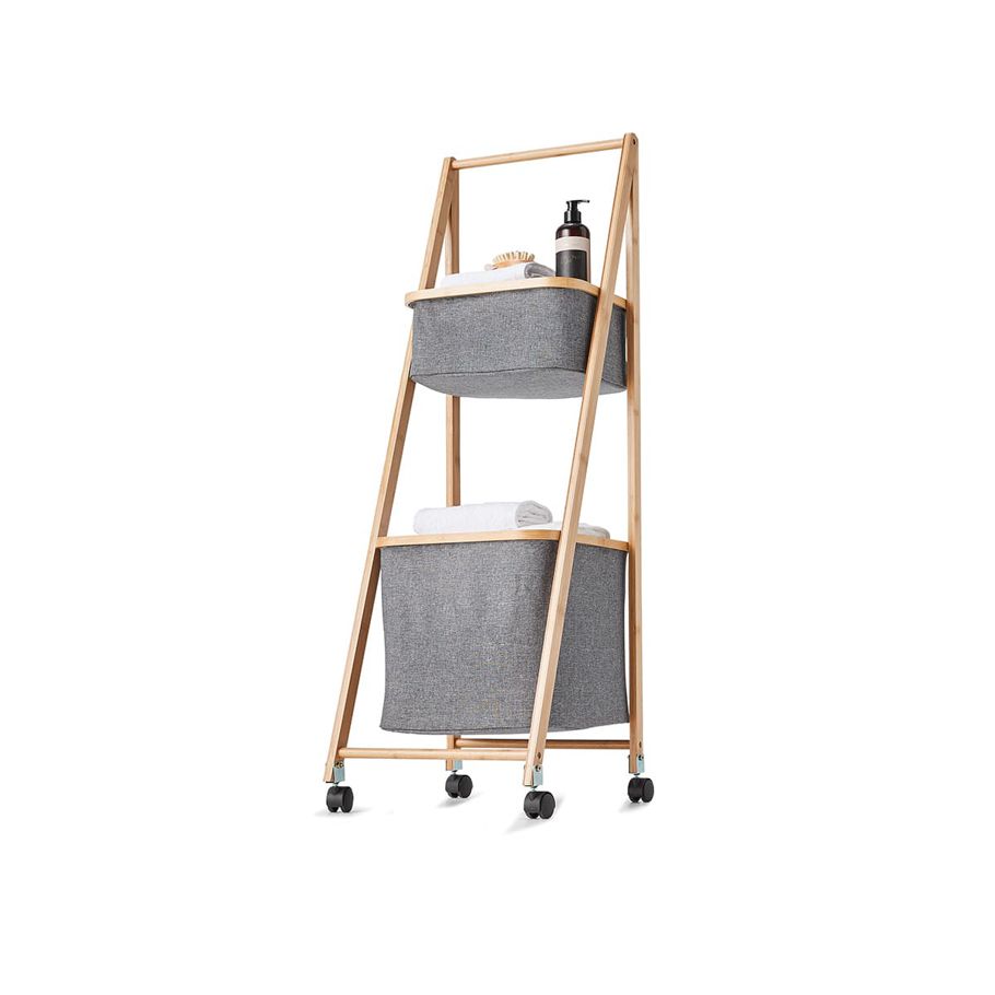 Bamboo 2 Tier Laundry Stand on Wheels