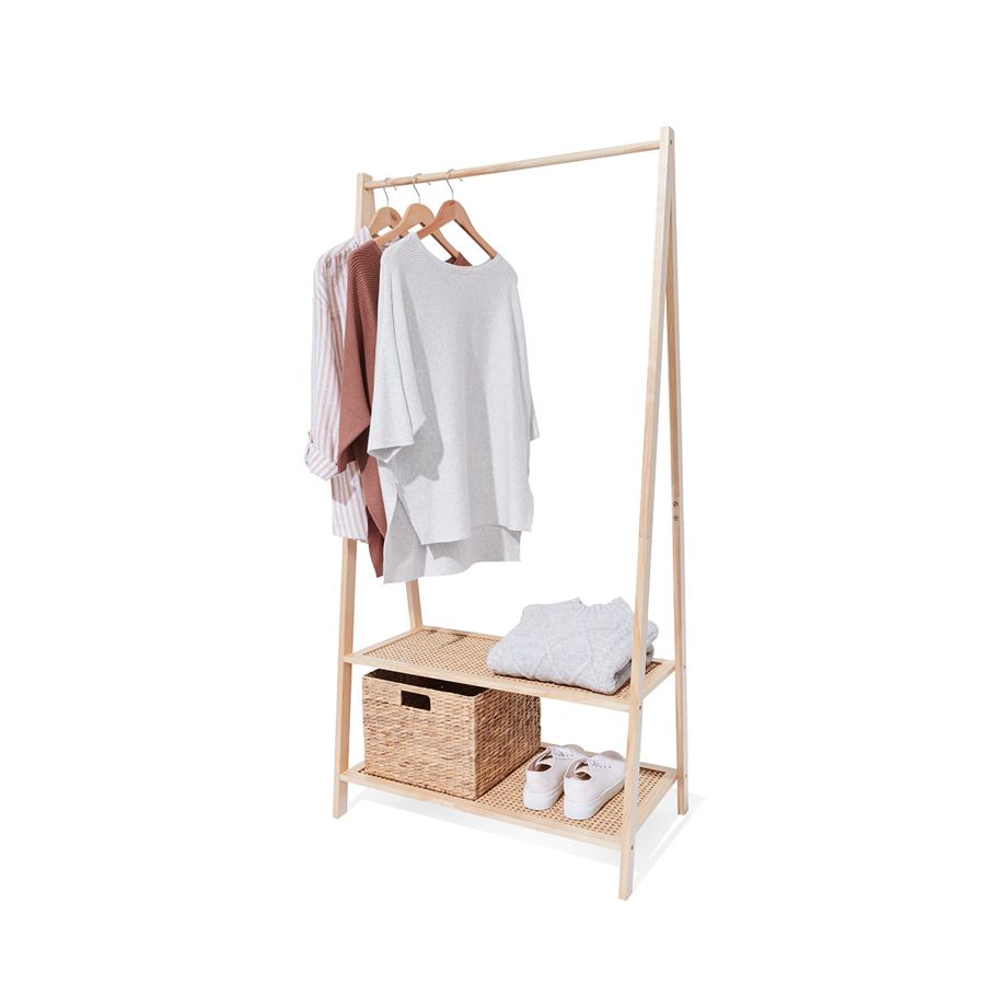 Rattan Garment Rack With Shelves