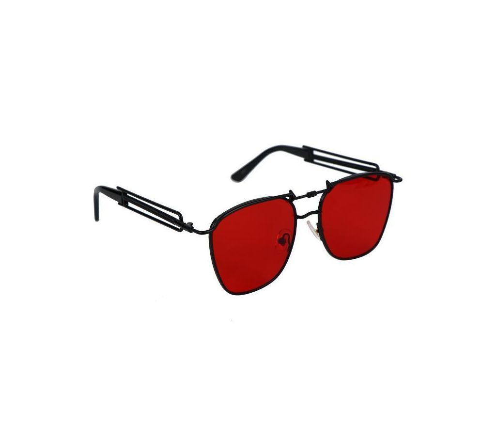 Red Lens Square Trendy Metal Sunglasses For Men with Stylish Box