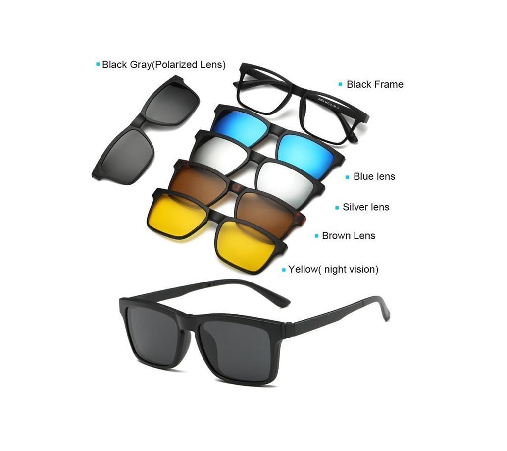 6 in 1 Magnetic Clip Polarized UV Protection Sunglasses 2201A For Men