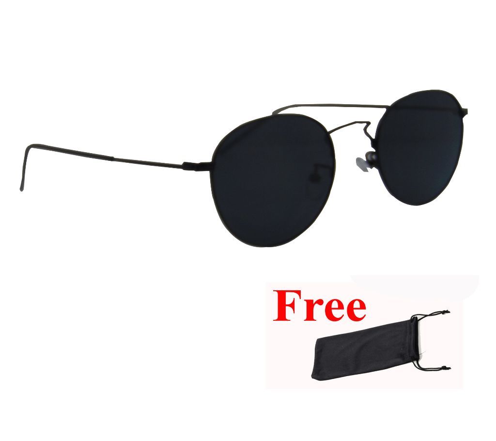 Black Vintage Retro Round Flat Classic Sunglasses