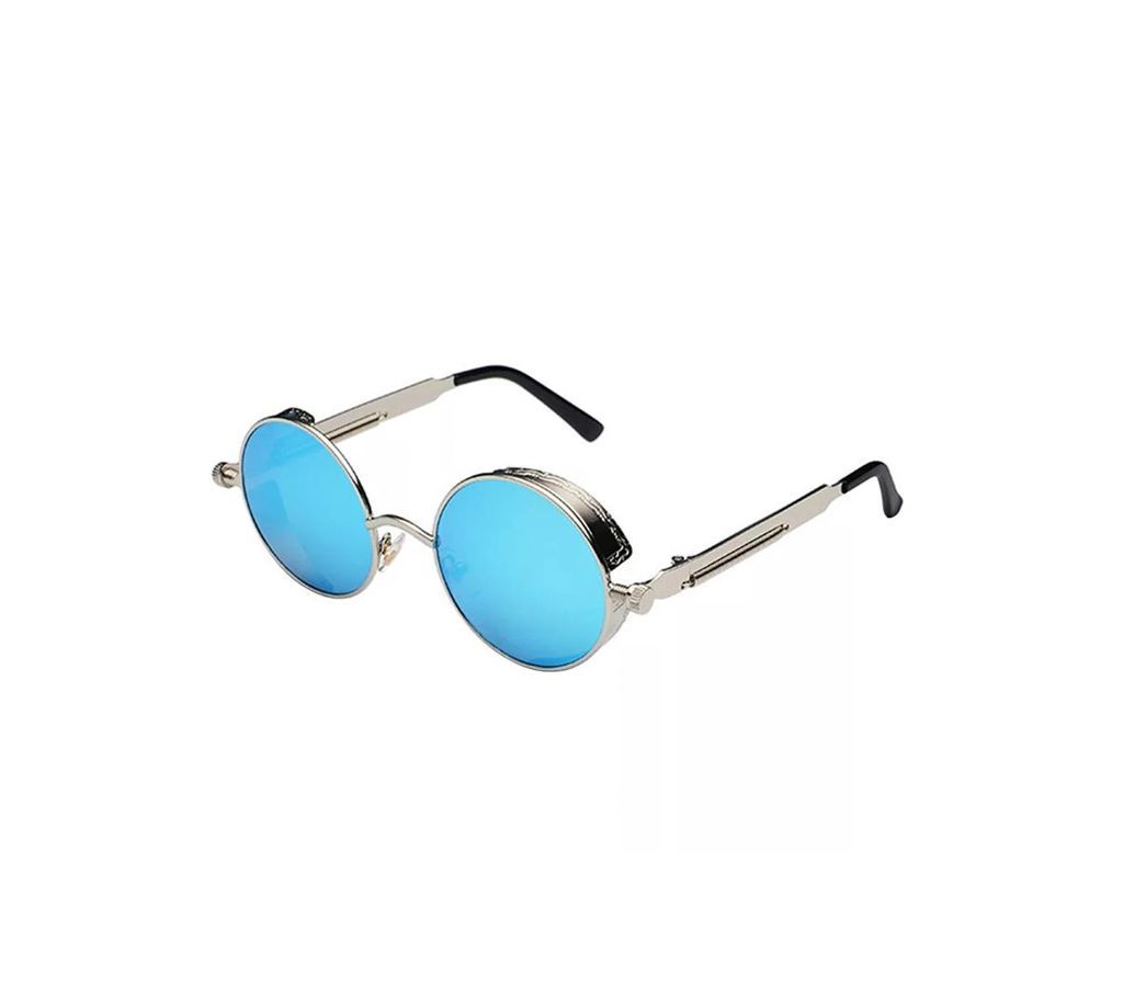 Blue And Gold Steel Round Sunglass for Men