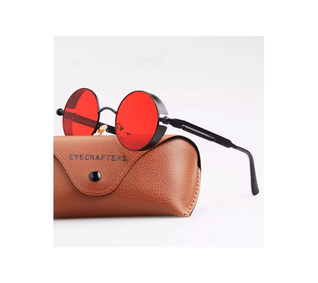 Red Vision Round Black Metal Sunglasses For Men