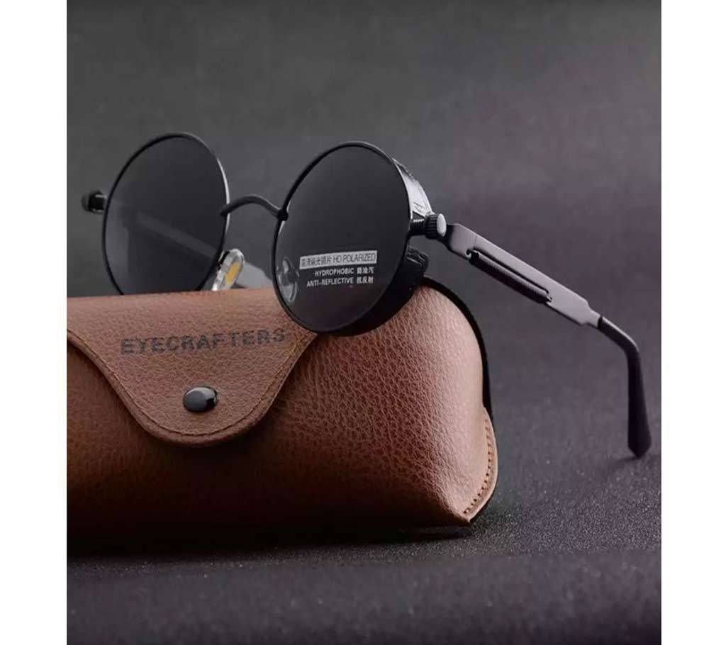 Full Black Retro Round Metal Polarized Sunglasses For Men