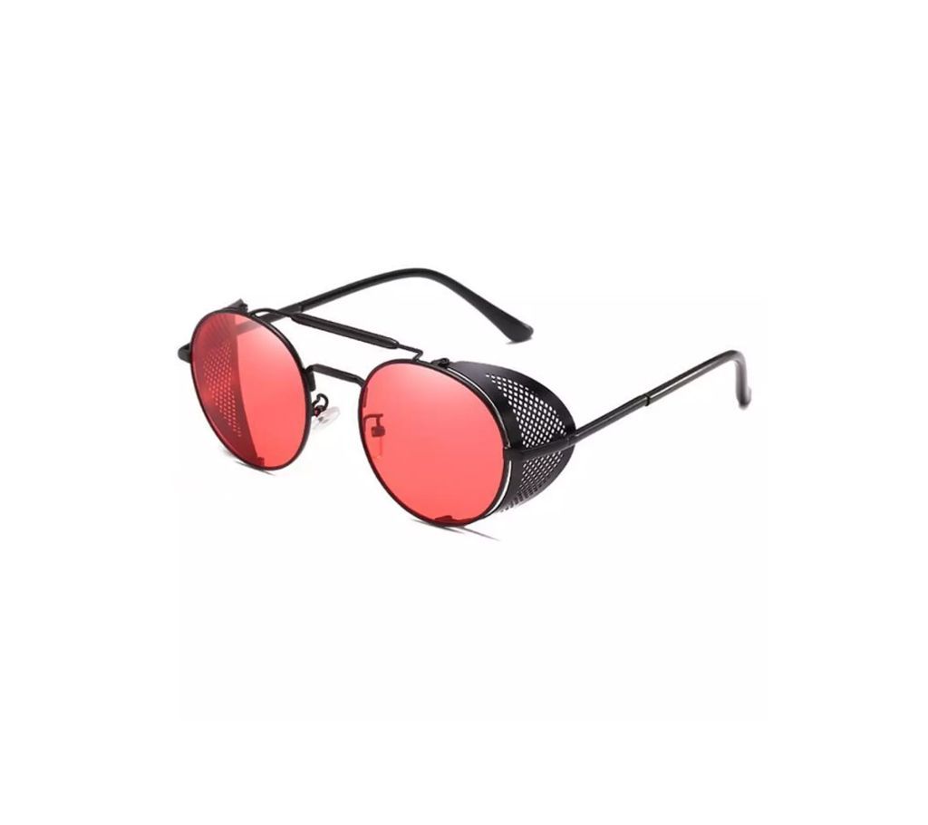 Red Vintage Retro Round Metal Side Mesh Style Sunglasses For Men