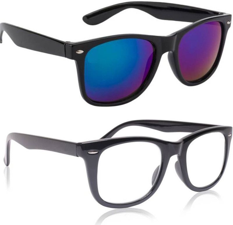 UV Protection, Mirrored Wayfarer Sunglasses (50)  (For Boys & Girls, Clear, Blue)
