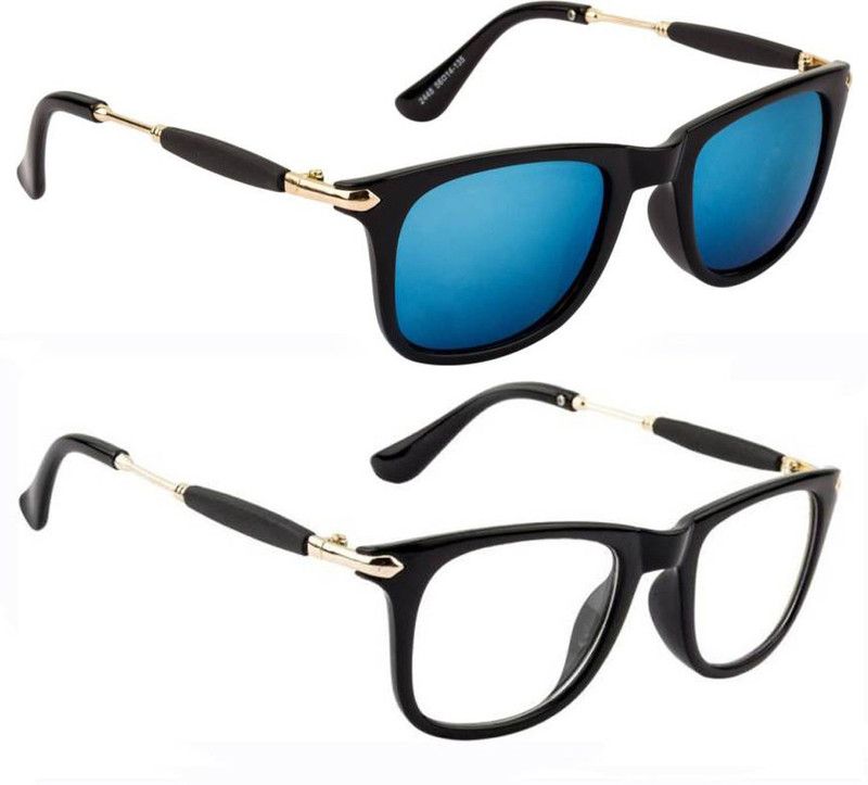 UV Protection, Mirrored Wayfarer Sunglasses (Free Size)  (For Men & Women, Blue, Clear)