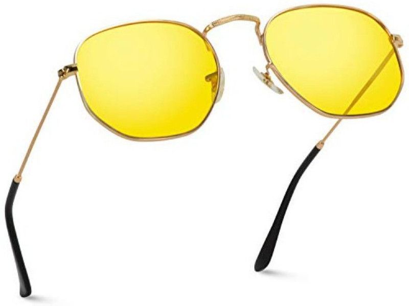 UV Protection, Polarized, Mirrored, Photochromatic Lens, Night Vision Aviator Sunglasses (55)  (For Men & Women, Yellow)