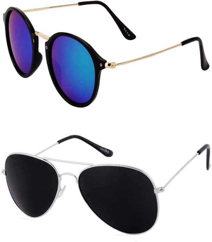 UV Protection Round, Wayfarer Sunglasses (Free Size)  (For Men & Women, Black, Multicolor)
