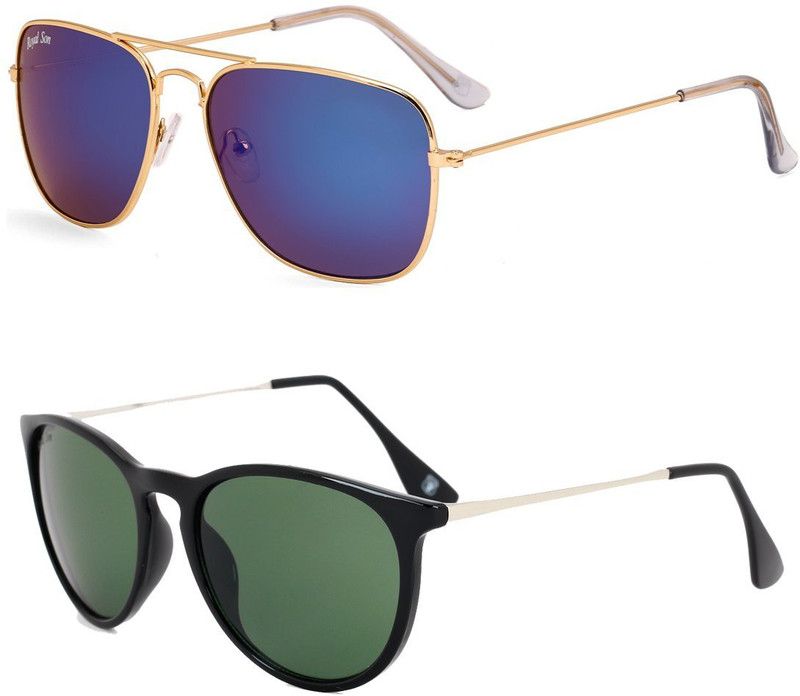 UV Protection Aviator Sunglasses (Free Size)  (For Men & Women, Blue, Green)