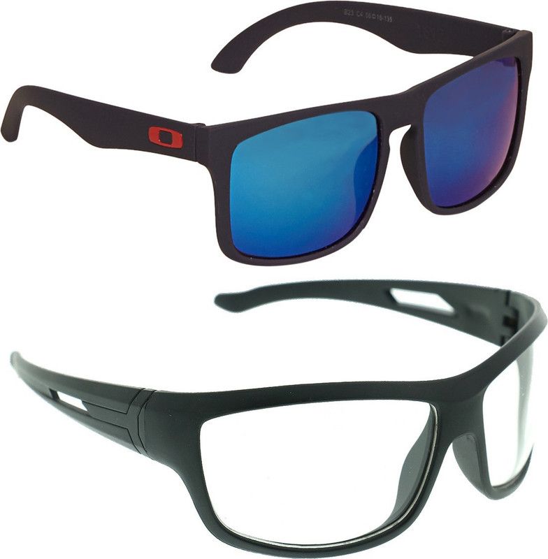 Mirrored, UV Protection, Gradient Wayfarer, Wrap-around, Rectangular, Sports Sunglasses (Free Size)  (For Men & Women, Blue)