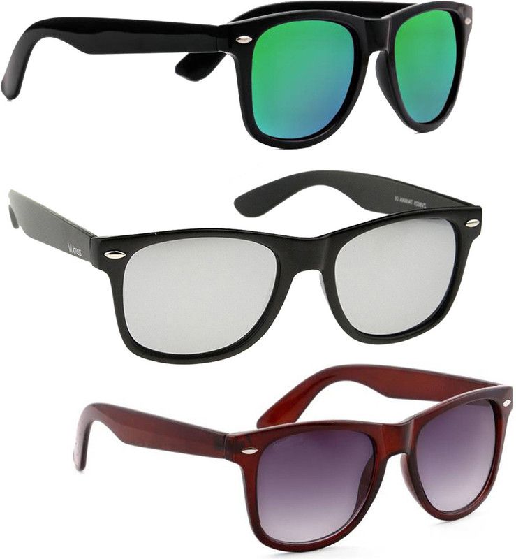 UV Protection, Mirrored Wayfarer Sunglasses (Free Size)  (For Men & Women, Brown, Green, Silver)