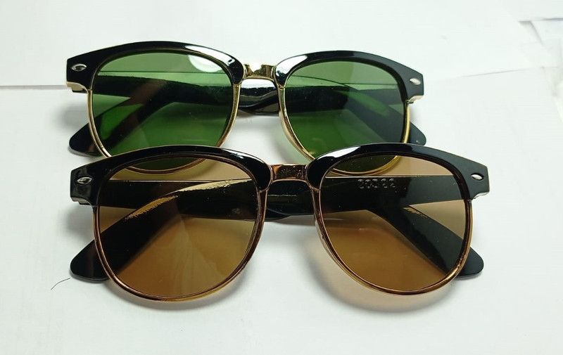 Gradient, Polarized, UV Protection Clubmaster Sunglasses (44)  (For Men & Women, Brown, Green)