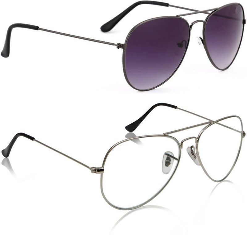 UV Protection, Mirrored Aviator Sunglasses (50)  (For Men & Women, Black, Clear)