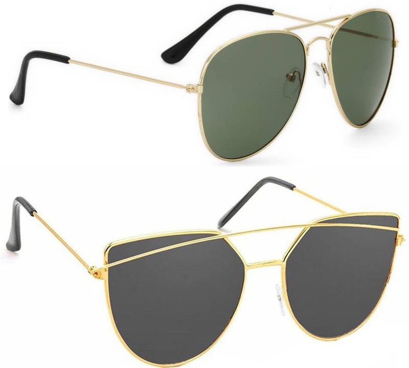 UV Protection, Mirrored Aviator Sunglasses (Free Size)  (For Men & Women, Green, Black)