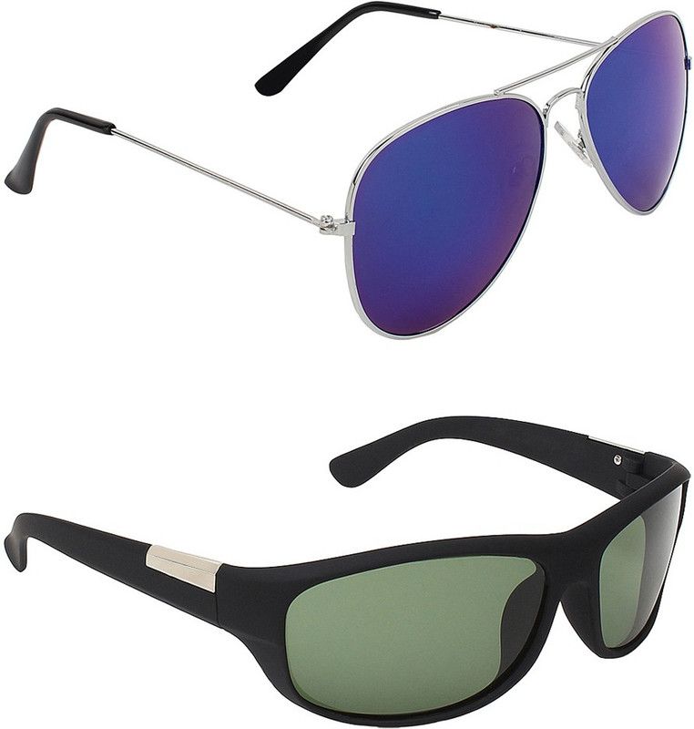 Mirrored, UV Protection Aviator, Wrap-around Sunglasses (Free Size)  (For Men & Women, Blue, Green)