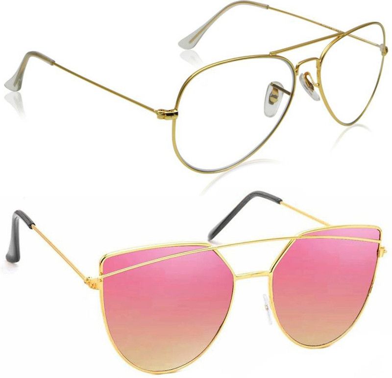 UV Protection, Mirrored Aviator Sunglasses (Free Size)  (For Men & Women, Clear, Pink)