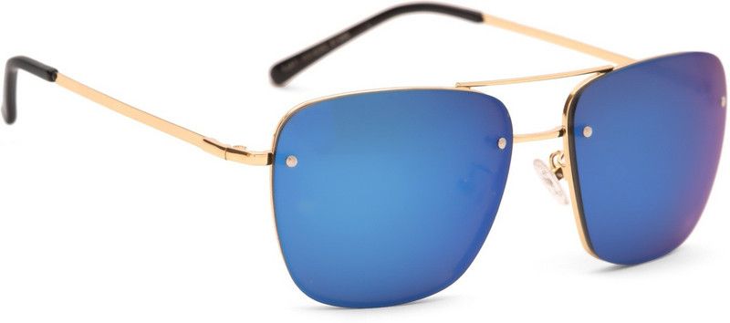 Mirrored Retro Square Sunglasses (58)  (For Men, Blue)