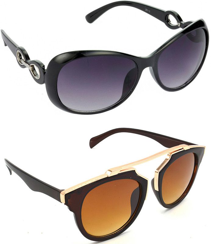 UV Protection Over-sized Sunglasses (58)  (For Men & Women, Brown, Violet)