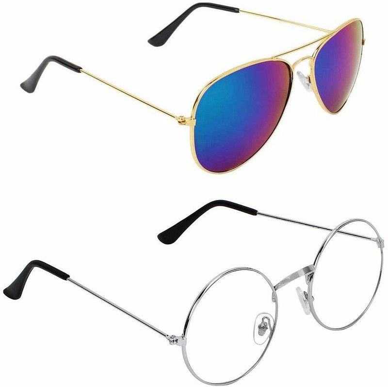 UV Protection Aviator, Round Sunglasses (55)  (For Boys & Girls, Blue, Clear)
