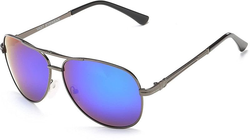 Polarized, Mirrored Aviator Sunglasses (55)  (For Men & Women, Blue)