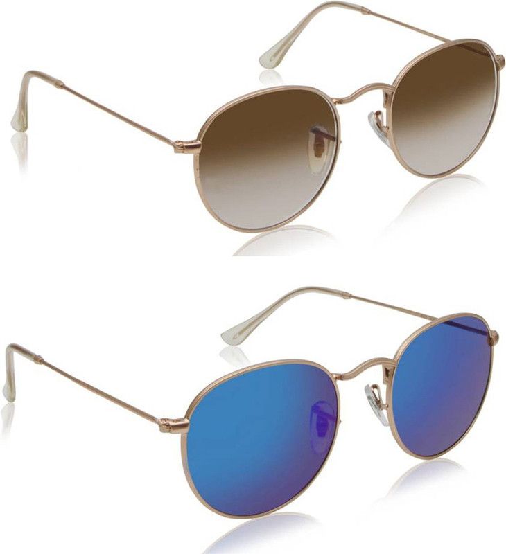 UV Protection, Mirrored Oval Sunglasses (50)  (For Men & Women, Brown, Blue)