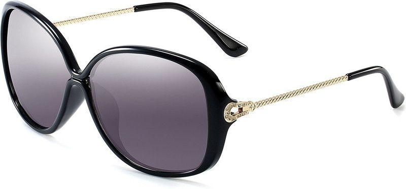 Polarized, UV Protection, Gradient Rectangular Sunglasses (61)  (For Women, Grey)