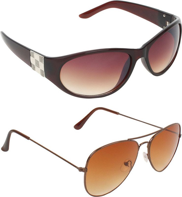 UV Protection, Gradient Oval, Aviator Sunglasses (60)  (For Men & Women, Brown)
