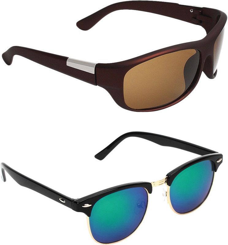 Mirrored, UV Protection Wrap-around, Clubmaster Sunglasses (55)  (For Men & Women, Brown, Multicolor)