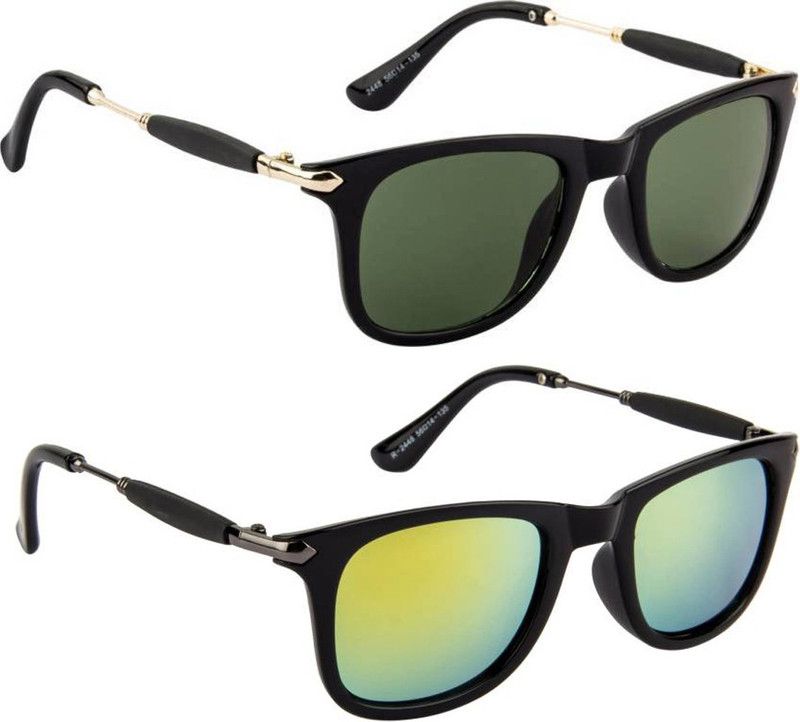 UV Protection, Mirrored Wayfarer Sunglasses (50)  (For Boys & Girls, Green, Yellow)