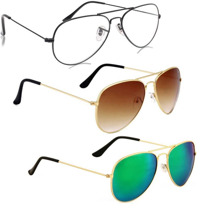 UV Protection, Mirrored Aviator Sunglasses (Free Size)  (For Men & Women, Clear, Brown, Green)