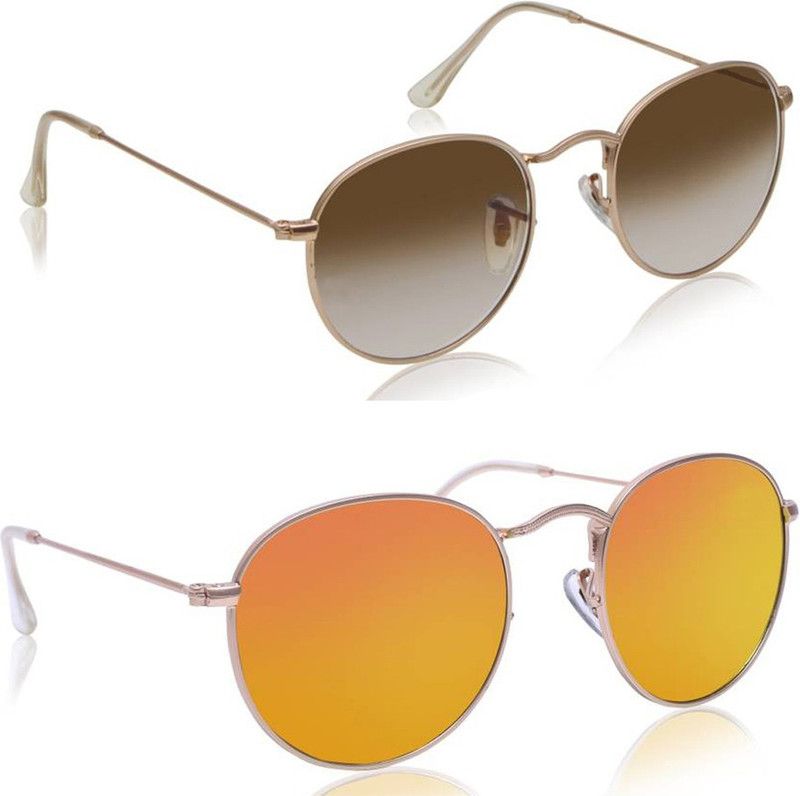 UV Protection, Mirrored Oval Sunglasses (50)  (For Men & Women, Brown, Yellow)
