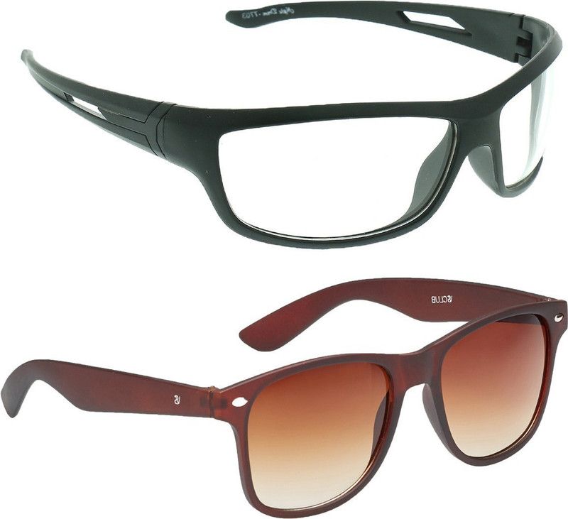 Polarized, UV Protection Wayfarer, Wrap-around Sunglasses (43)  (For Men & Women, Brown, Clear)