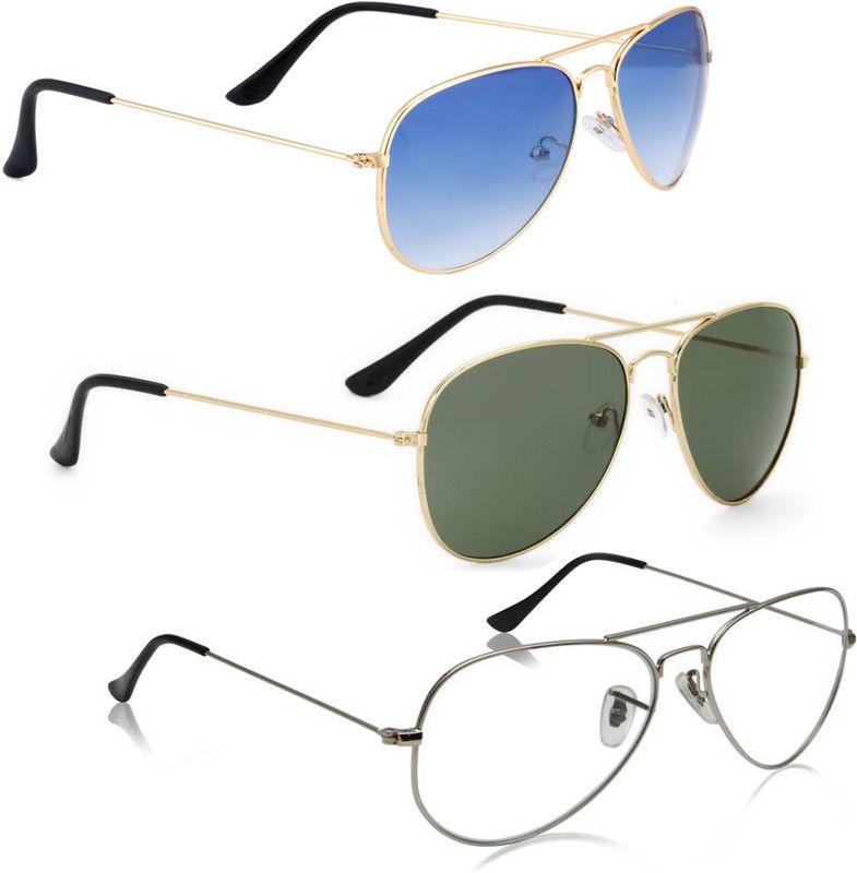 UV Protection, Mirrored Aviator Sunglasses (Free Size)  (For Men & Women, Blue, Green, Clear)
