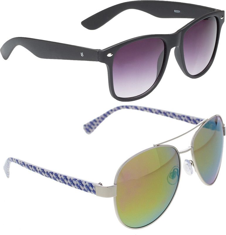 UV Protection, Gradient Wayfarer, Aviator Sunglasses (52)  (For Men & Women, Violet, Green)