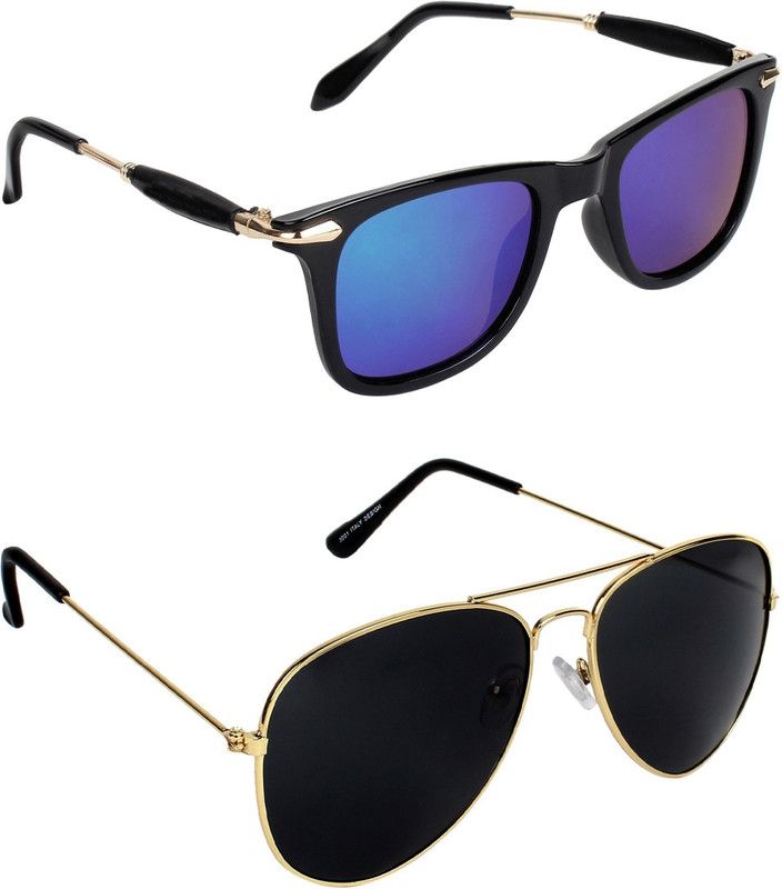 Polarized, Mirrored Wayfarer, Aviator Sunglasses (50)  (For Men & Women, Black, Blue)