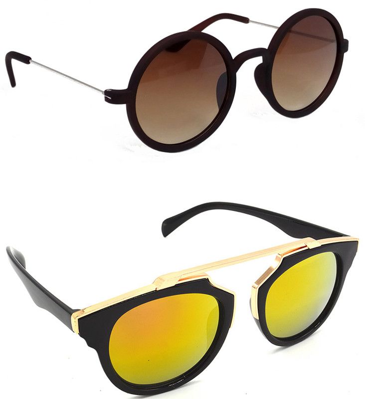 UV Protection Round Sunglasses (58)  (For Men & Women, Brown, Golden)