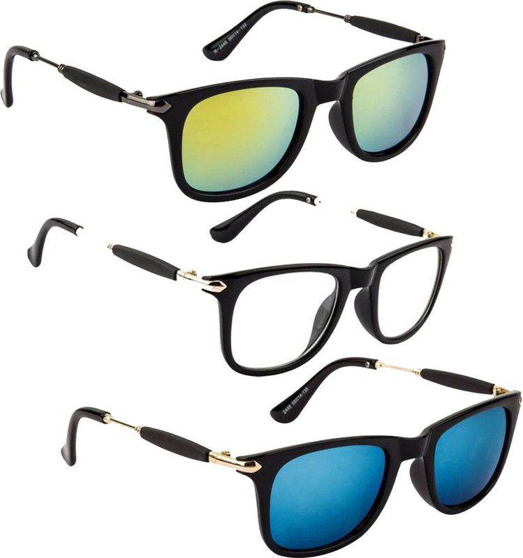 UV Protection, Mirrored Wayfarer Sunglasses (Free Size)  (For Men & Women, Blue, Clear, Yellow)