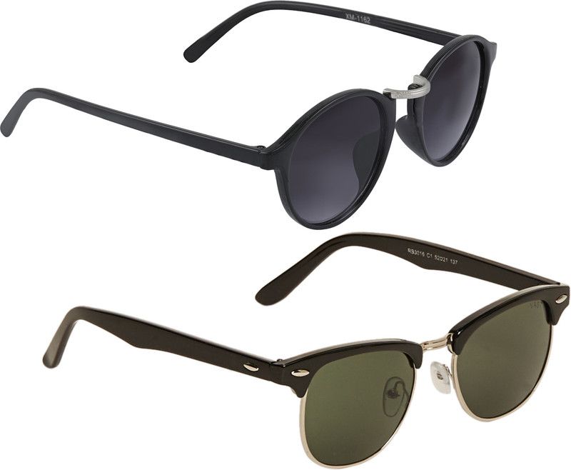 UV Protection Clubmaster, Round Sunglasses (54)  (For Men & Women, Grey, Grey)