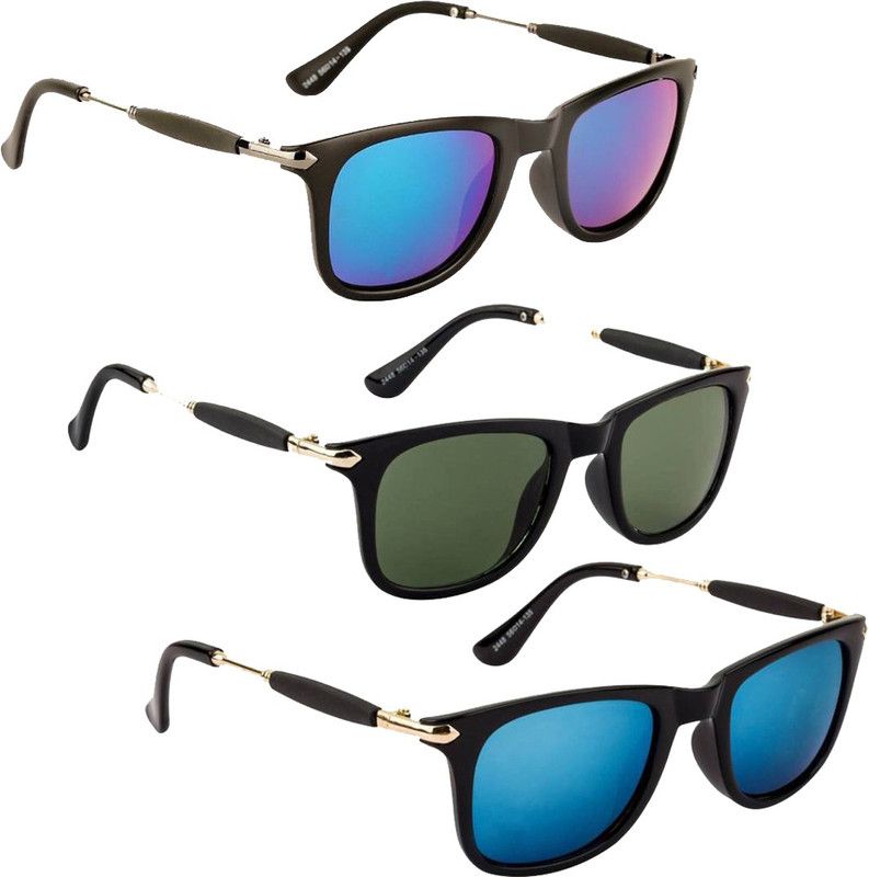 UV Protection, Mirrored Wayfarer Sunglasses (Free Size)  (For Men & Women, Blue, Green, Green)