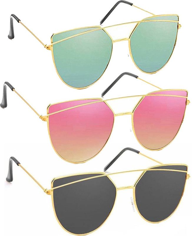 UV Protection, Mirrored Aviator Sunglasses (Free Size)  (For Men & Women, Black, Green, Pink)