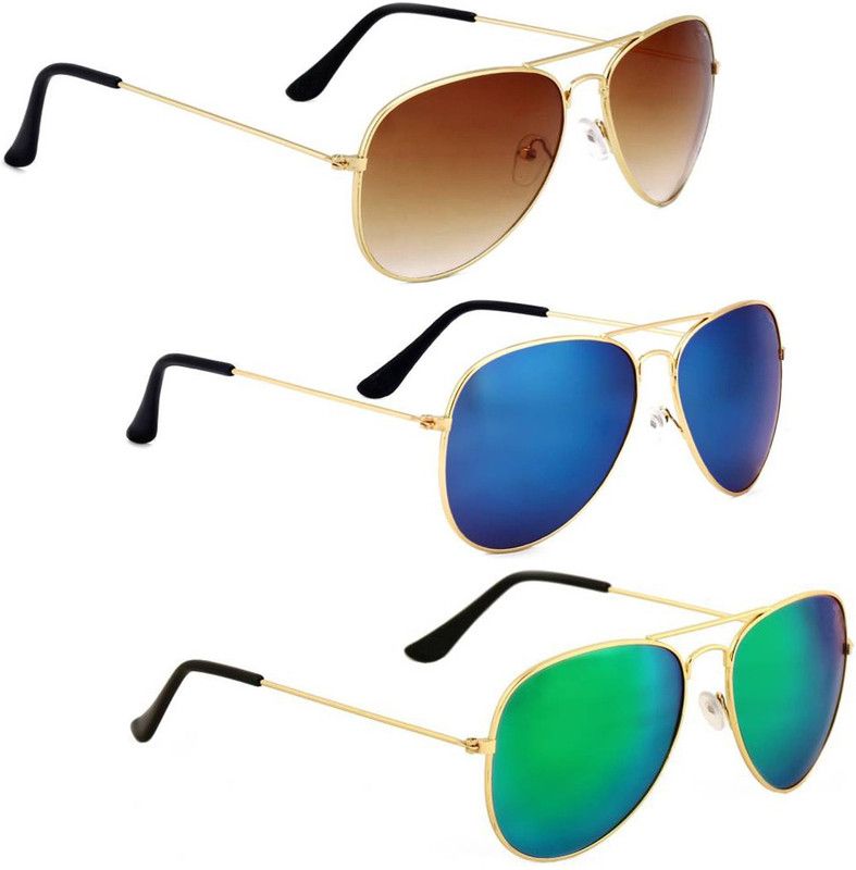 UV Protection, Mirrored Aviator Sunglasses (Free Size)  (For Men & Women, Brown, Blue, Green)
