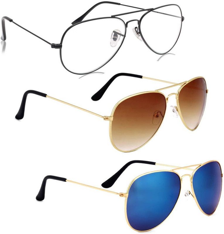 UV Protection, Mirrored Aviator Sunglasses (Free Size)  (For Men & Women, Clear, Brown, Blue)